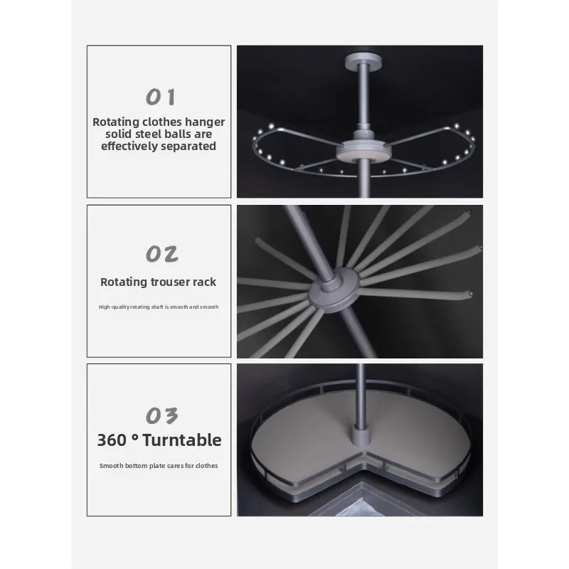 360-degree Multi-function Cloakroom Corner Storage Three-layer Hanging Rod, Hanging Trouser It Is Suitable for Rotating Hangers
