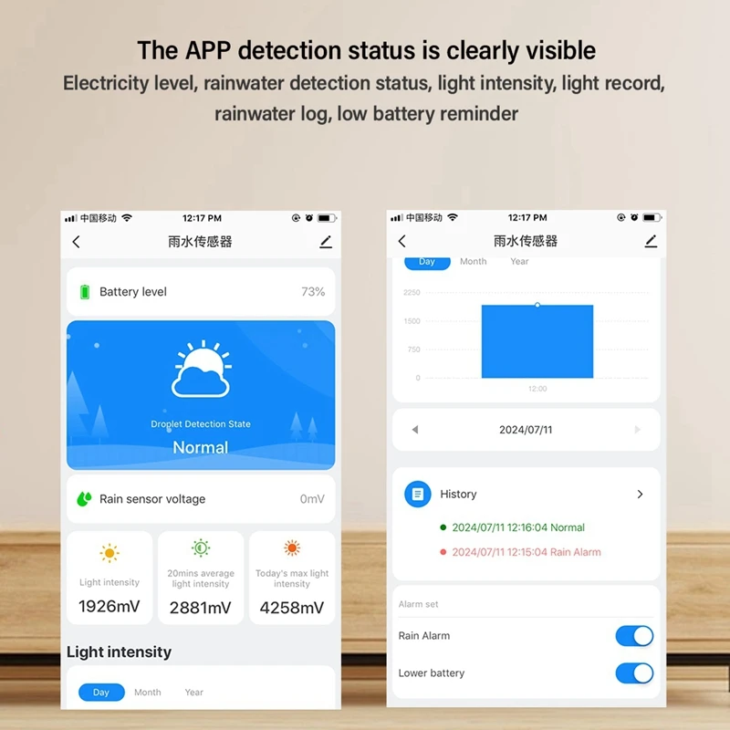 Zigbee Wifi Tuya Sunlight Rain Sensor Solar Charging Real-Time Rainwater Detector Life App Controlled For House Outdoor