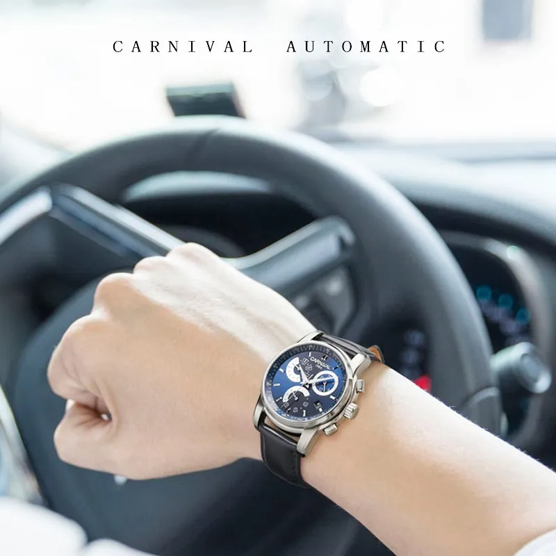 CARNIVAL Brand Fashion Mechanical Watch for Men Stainless Steel Waterproof Calendar Mens Watches Top Brand Luxury Wristwatches