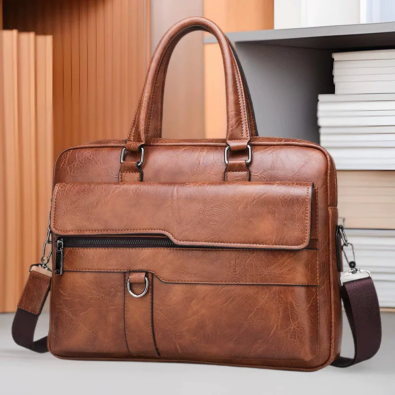 Luxury Brand Men Handbag Leather Man Briefcase for Laptop Messenger Men Leather Shoulder Bag Business Portfolio14inch Laptop Bag