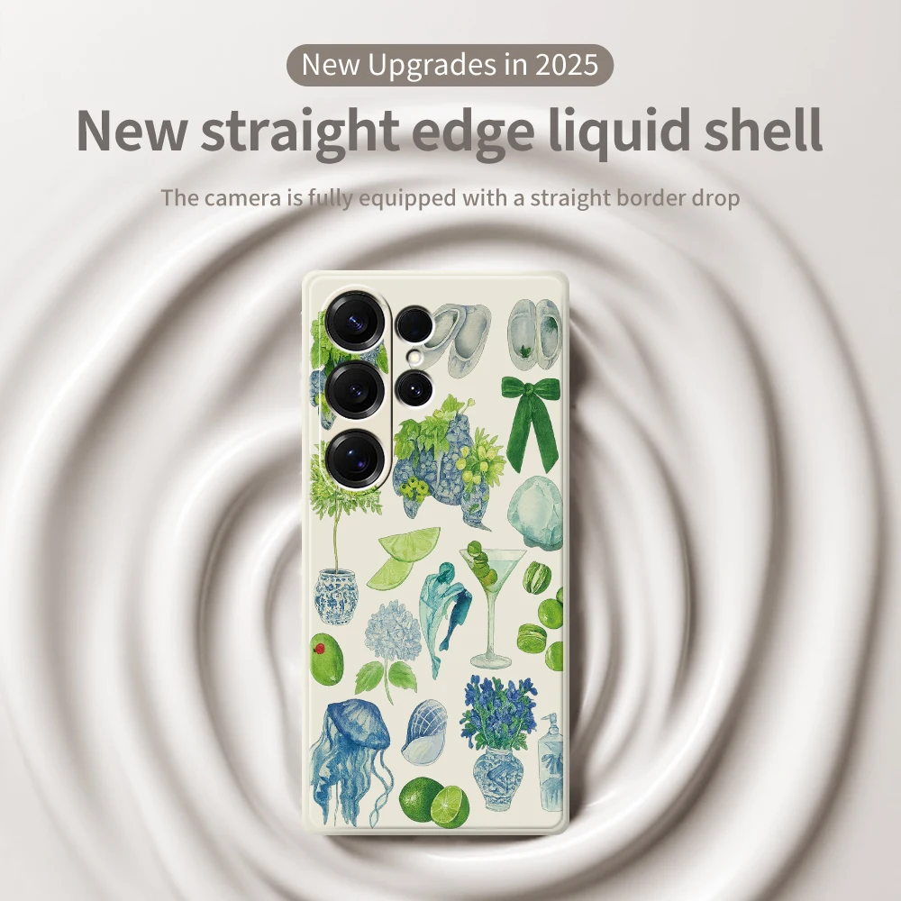 Casing Ponsel Gaya Hijau Segar untuk Samsung Galaxy S25 S24 S23 S22 S21 S20 Ultra Plus S23 FE S21FE S20FE S10 Plus Sampul Silikon