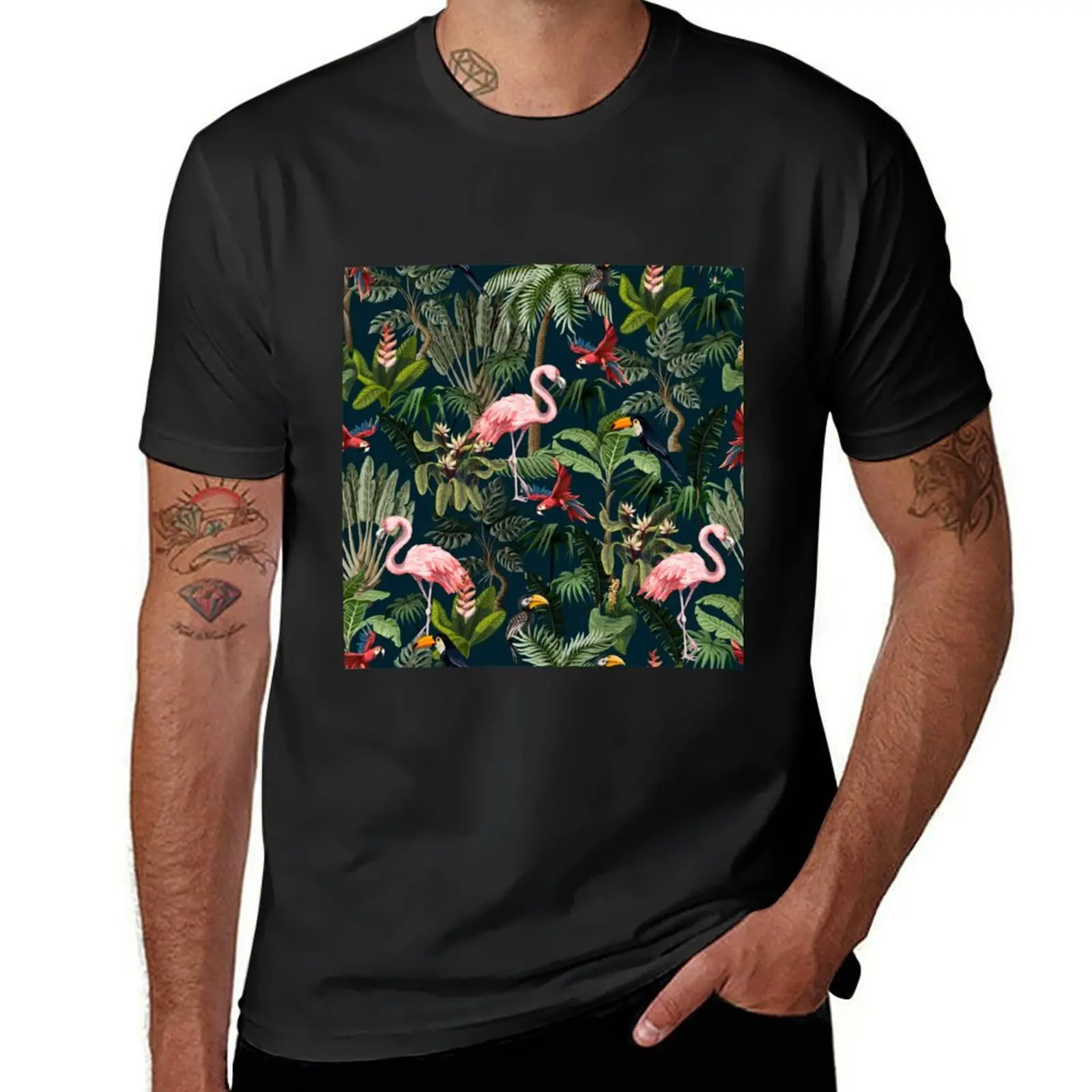 Jungle pattern with toucan, flamingo and parrot T-Shirt plain quick-drying tees plus sizes fitted t shirts for men