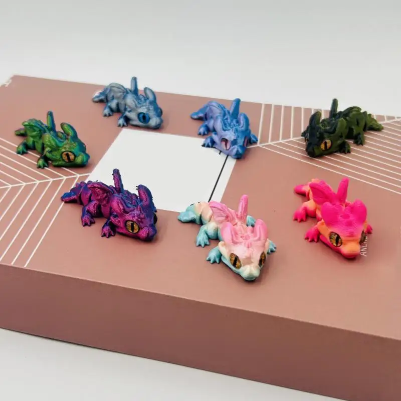 3D Printed Mini Flying Dragon Figures Animal Toys Multi-Joint Movable Simulation Eyes Fidget Toy Home Accessories Christmas Gift