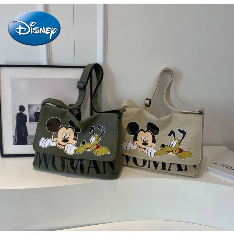 Disney new Mickeycartoon canvasbag for students commuting toclass large-capacity shoulder bag simple and versatile crossbody bag