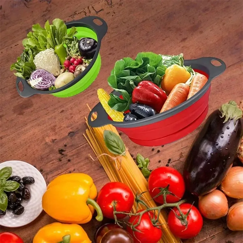 

1PCS Silicone Folding Drainer Basket Fruit Vegetable Foldable Colander Kitchen Strainer for Food Pasta Kitchenware Drain Device