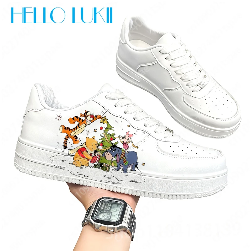 

Christmas My Friends Tigger Pooh 3D Printing parity Lightweight Adult shoes man woman PU leather small White Shoes