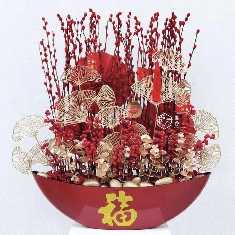 Chinese  Yuanbao Flower Pot,Large Caliber Festive Planter for HomeDecor,PremiumLucky Vase for Wedding Housewarming&FloralDisplay