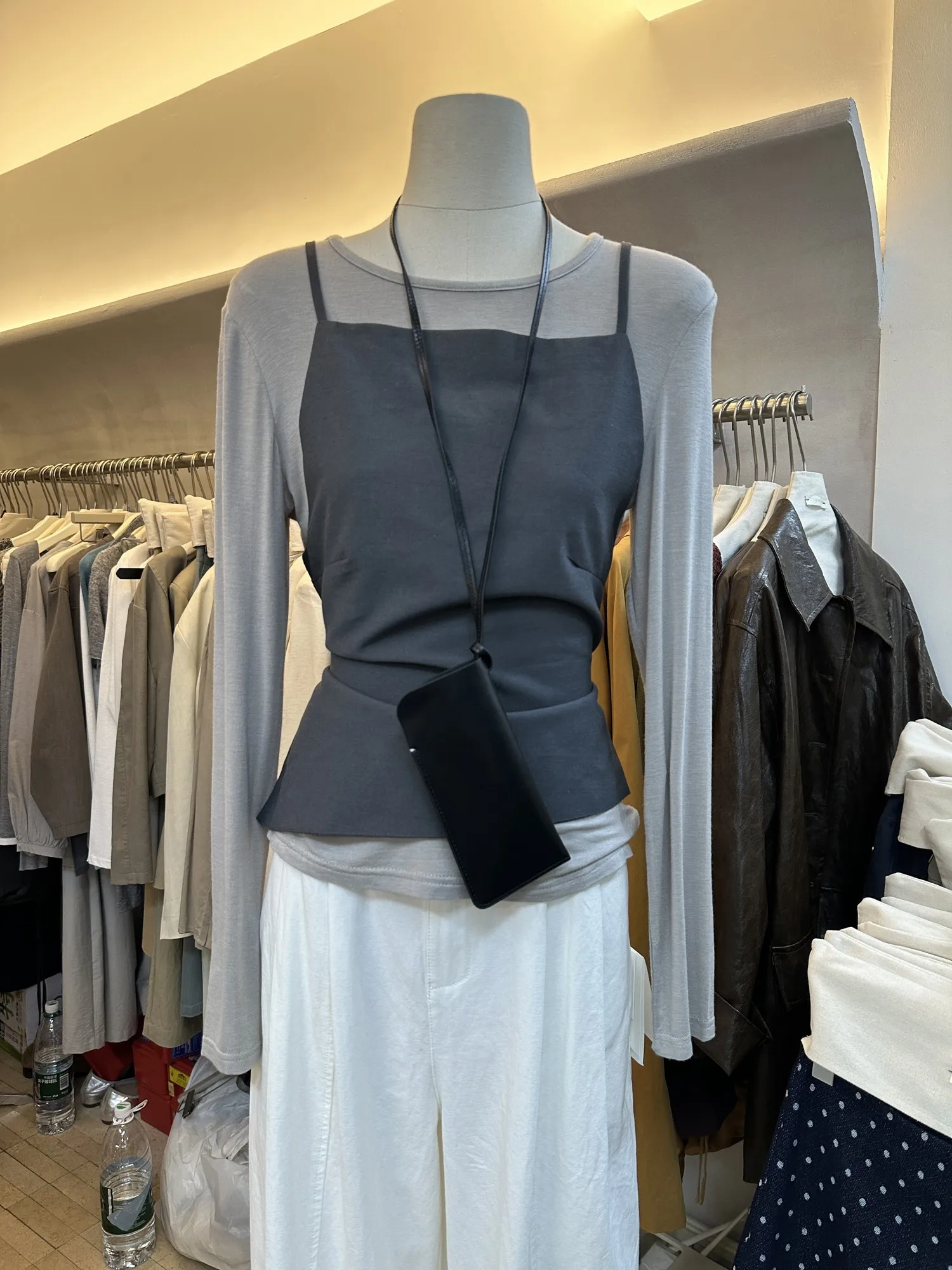 

Весенний тренд Dongdaemun Long Sve Slim Fit Top с ба-ремешком, многослойная майка, комплект из двух предметов для молодых женщин 8-25 лет