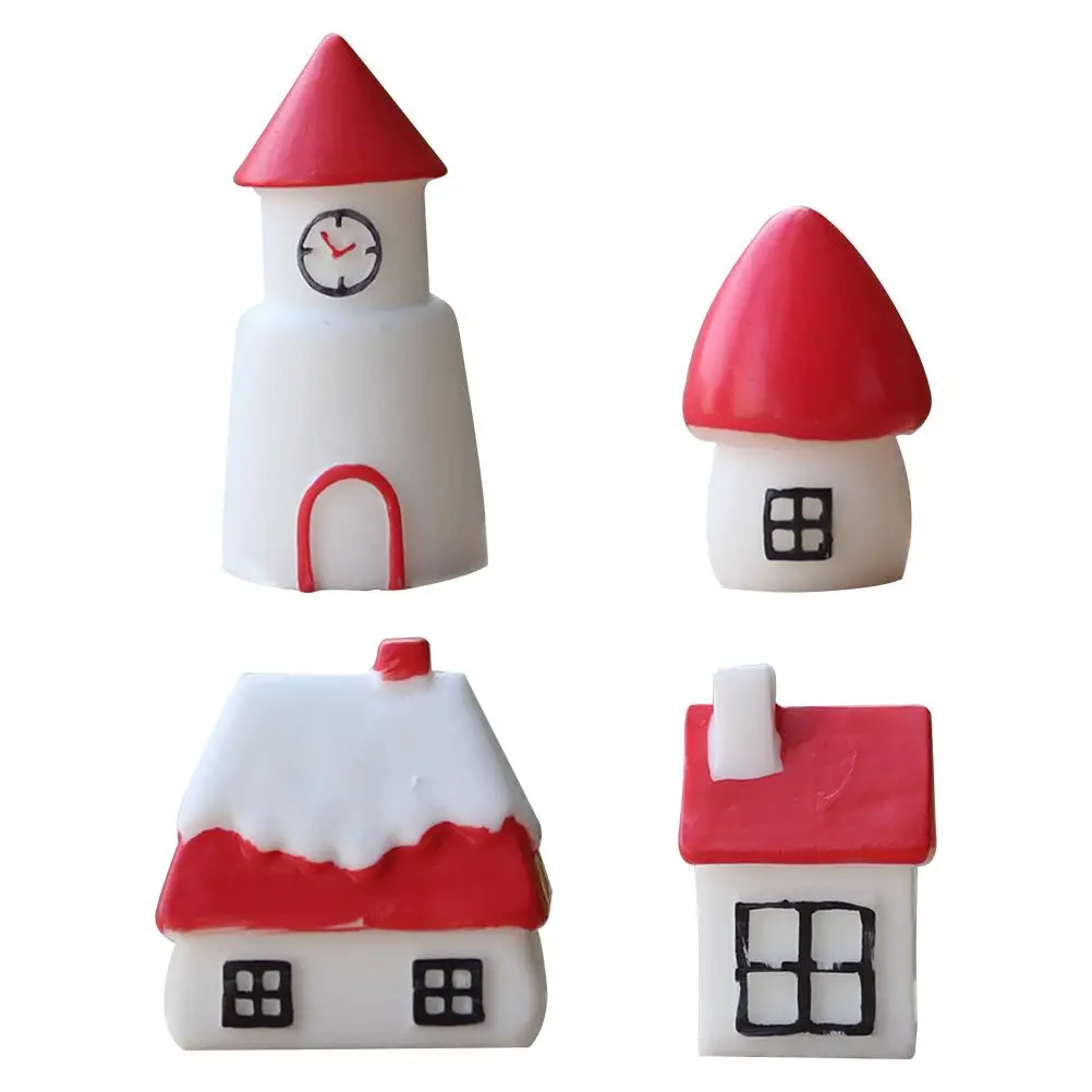 

4 Pcs Winter House Decorations Mini Castle Model Tiny Folding Figure Micro Landscape Red Kit Home Adornment Desktop Accessory