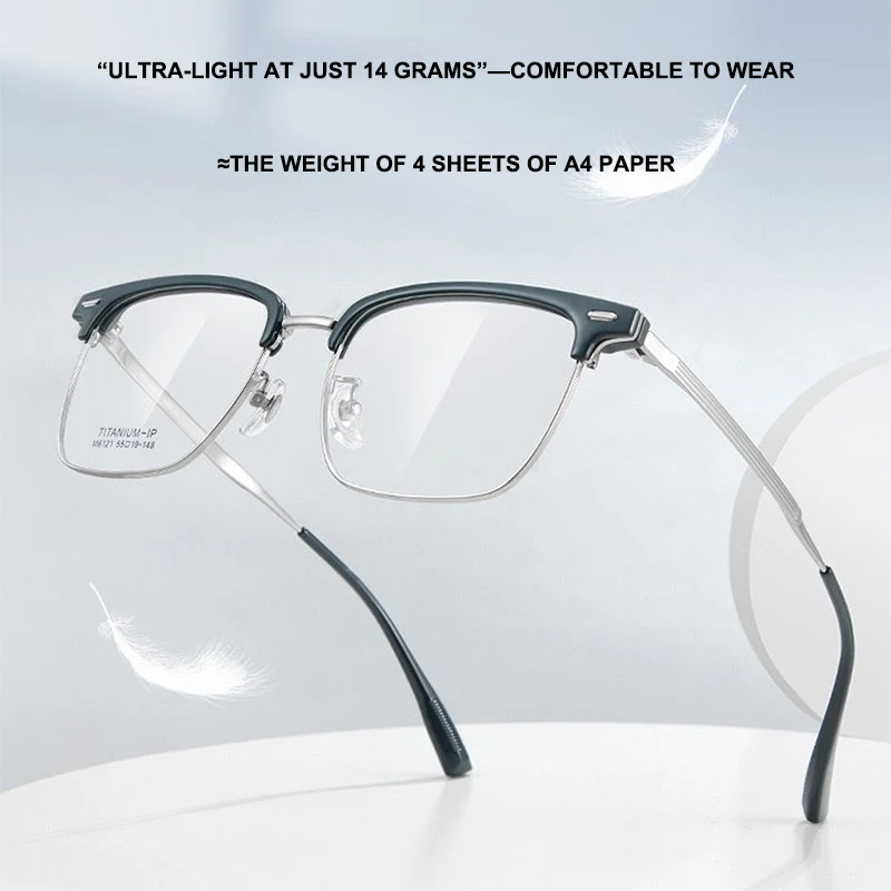 Men's Pure Titanium Full-Rim Glasses Frames Business-Casual Ultra-Light Browline Eyeglasses Simple Comfortable IP-Plated Eyewear