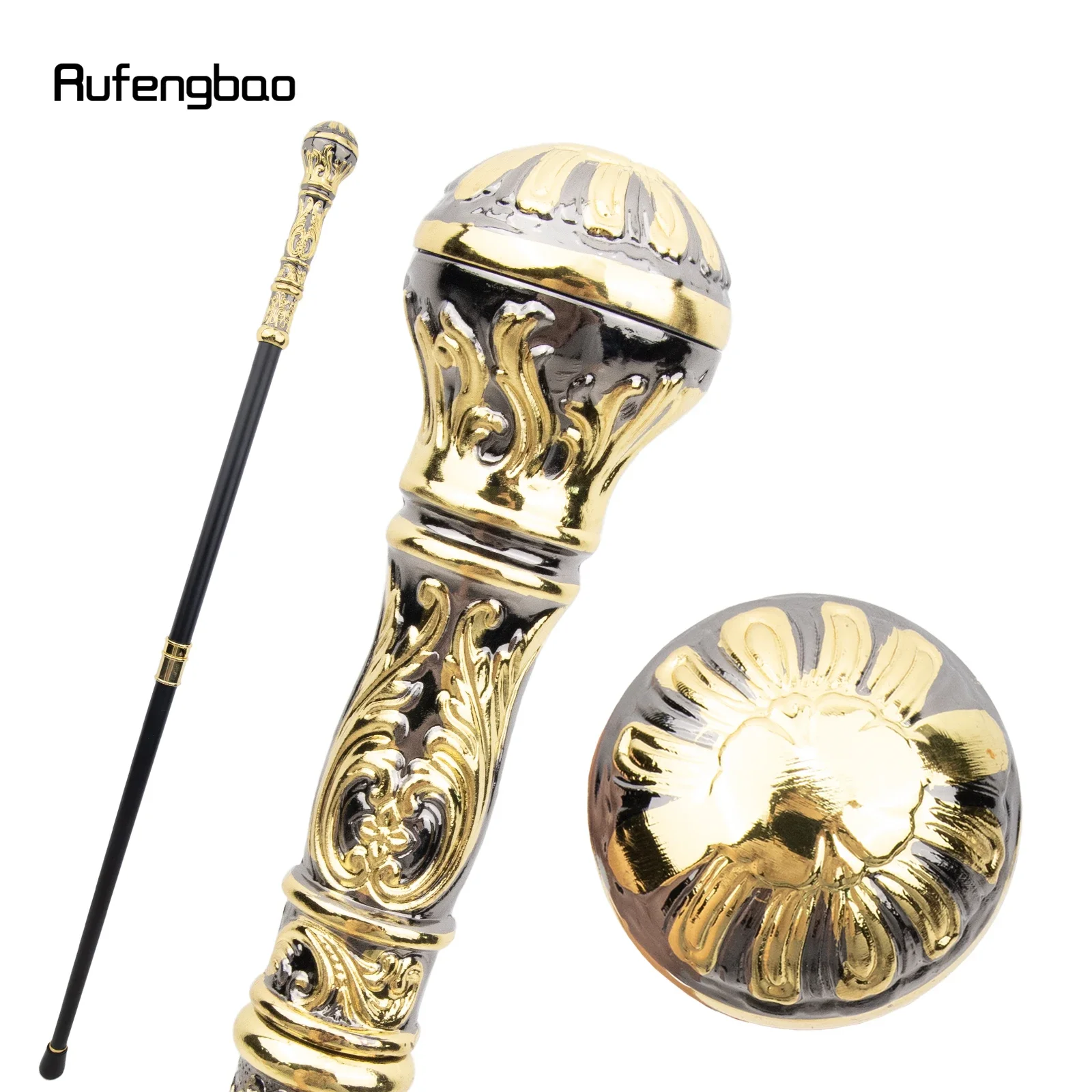 Goldener schwarzer luxuriöser runder Gehstock mit Griff für den Alltag, dekorativer Stock für Halloween, Cosplay und Partys.