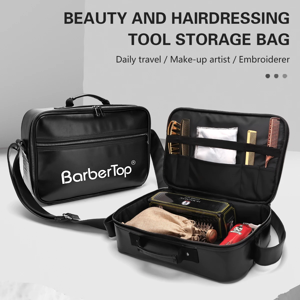Large Capacity Waterproof Hairdressing Tools Storage Bag, Hairstylist Organizer Pouch with Multiple Brush Holders, Professional
