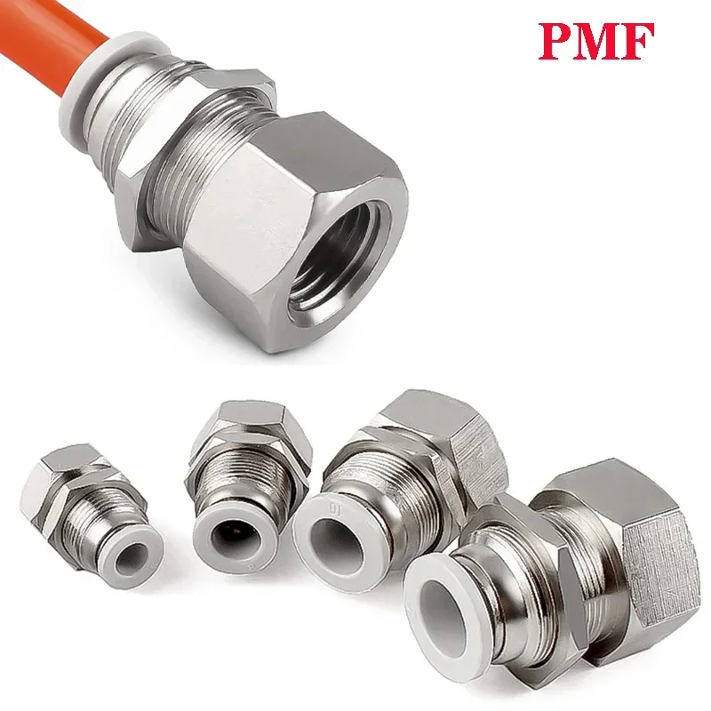 

5PCS PMF Pneumatic Quick Connector Female Thread 1/8" 1/4" 3/8" 1/2" Air Pipe Hose 4 6 8 10 12mm Bulkhead Fixed Joint