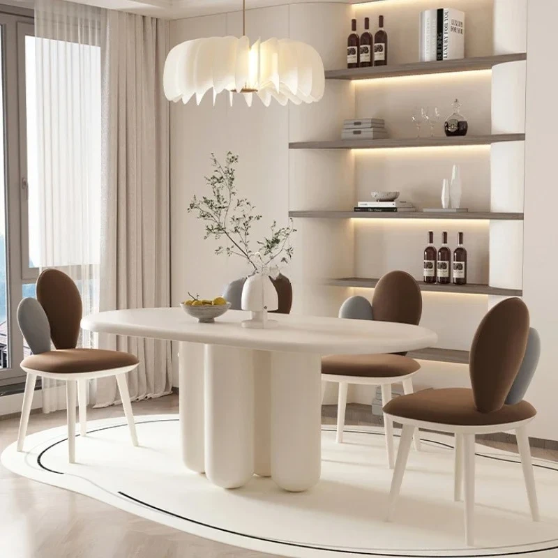 

Простой обеденный стол овальный кремовый стиль, стол и стулья из массива дерева