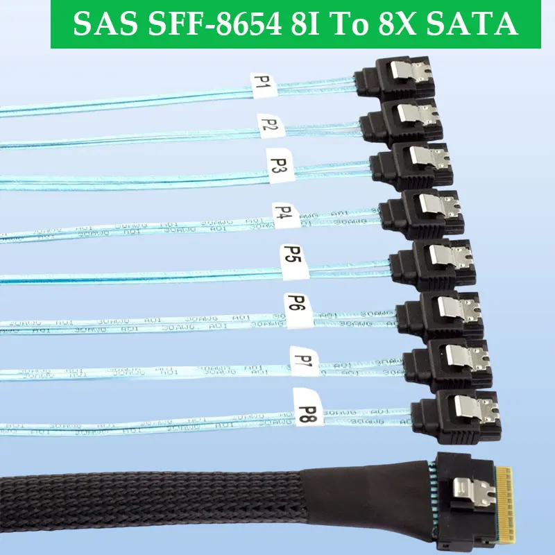 

ADT-Link PCI-E Slimline SAS SFF-8654 8I до 8X SATA с прямой головкой Серверный кабель для преобразования жесткого диска Дополнительно 0,5 м 0,8 м 1 м