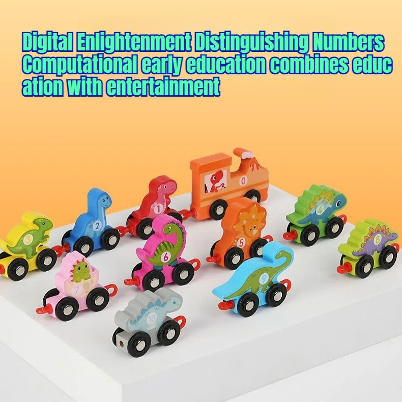 

11Pcs Magnetic Wooden Dinosaur Train - Number Counting Toys for Toddlers 2-5, Montessori Learning with Animal Cars