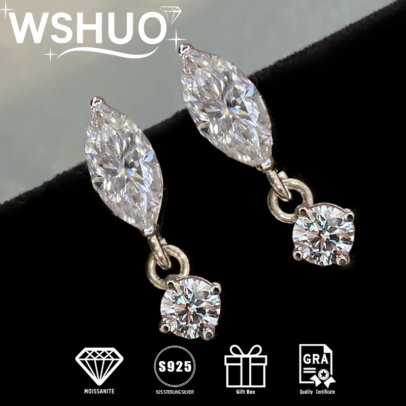 

1.6/2.6cttw Marquise Cut Moissanite Drop Earrings S925 Sterling Silver Sparkly Diamond Ear Studs for Women Fine Jewelry Gift