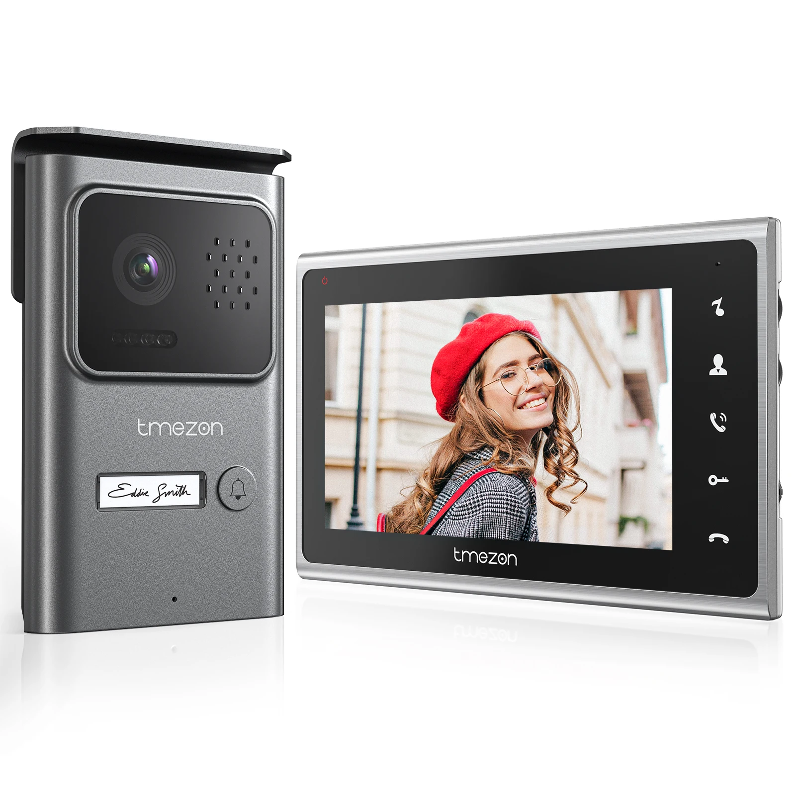

TMEZON 2 wire video door phone doorbell intercom system,7 inch monitor with wired bell, touch button,snapshot/record