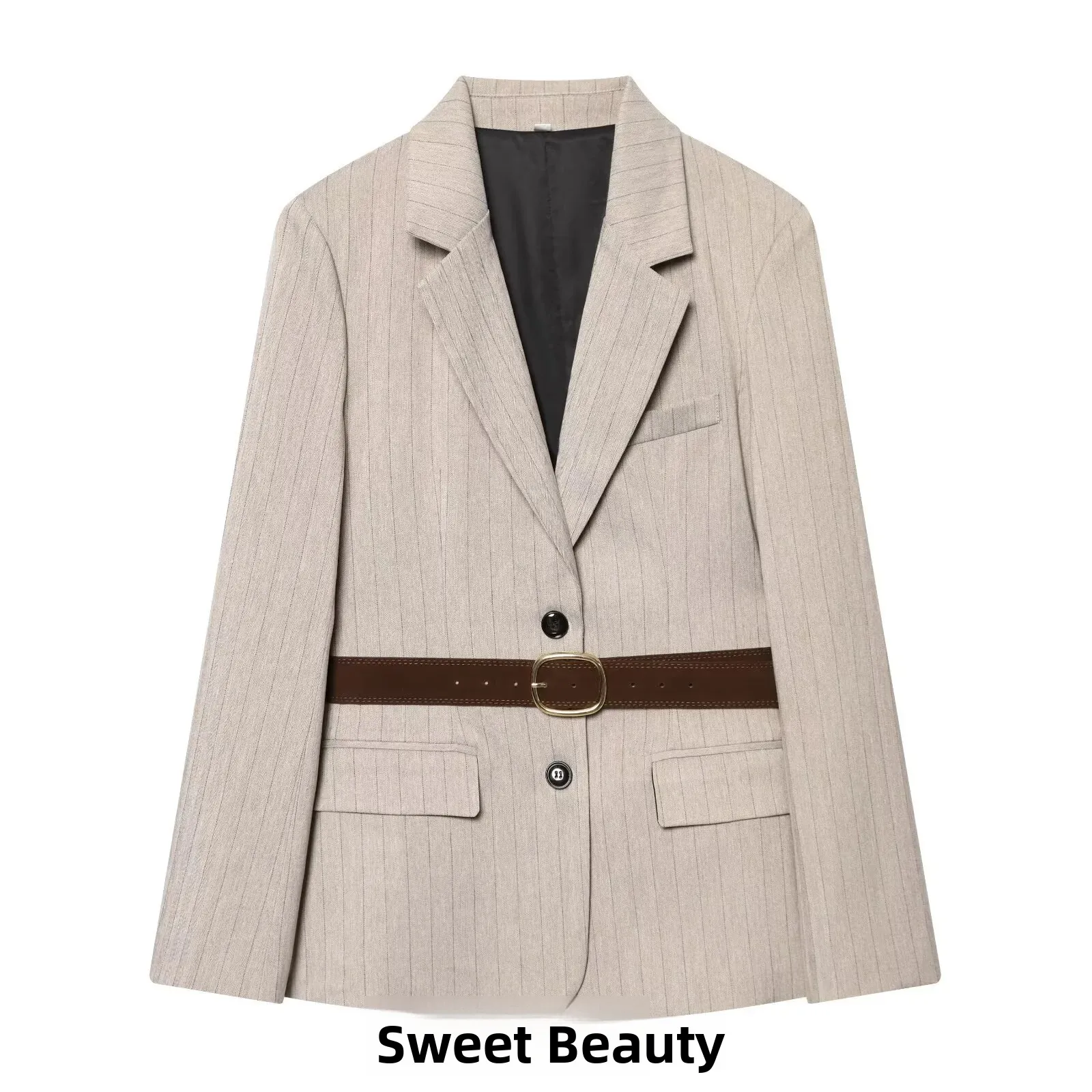 

Casual Long Sleeve Checkered Suit Jacket Women's Spring 2026 New Style Waist Belted Polyester Fiber Warm Regular Thickness