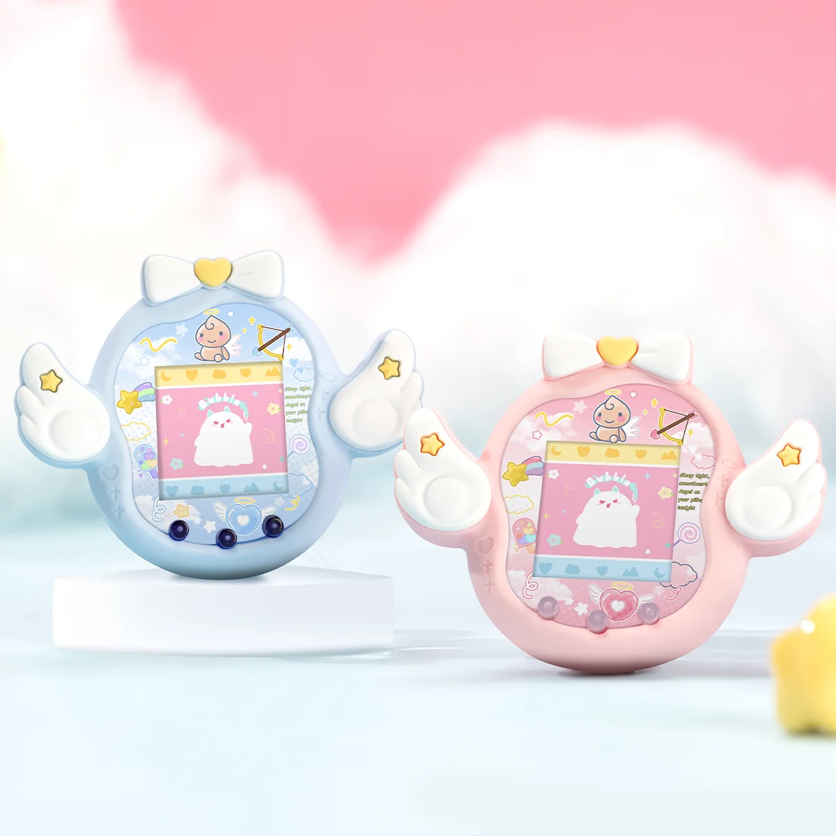 Cute Angel and Devil Theme For Tamagotchi Uni Silicone Protective Case with Panel Paper and Dust Plug