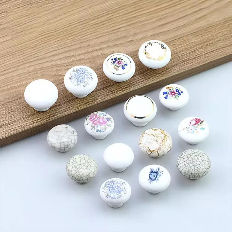 1PC Ceramic Cabinet Knob Round Drawer Knobs Single Hole Cupboard Door Pull Handles