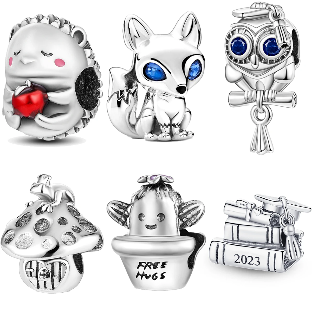 

2023 NEW 925 Sterling Silver Hedgehog Cactus Beads Charms Fit Original Pandora Bracelet Charm Necklace Trinket DIY Women Jewelry