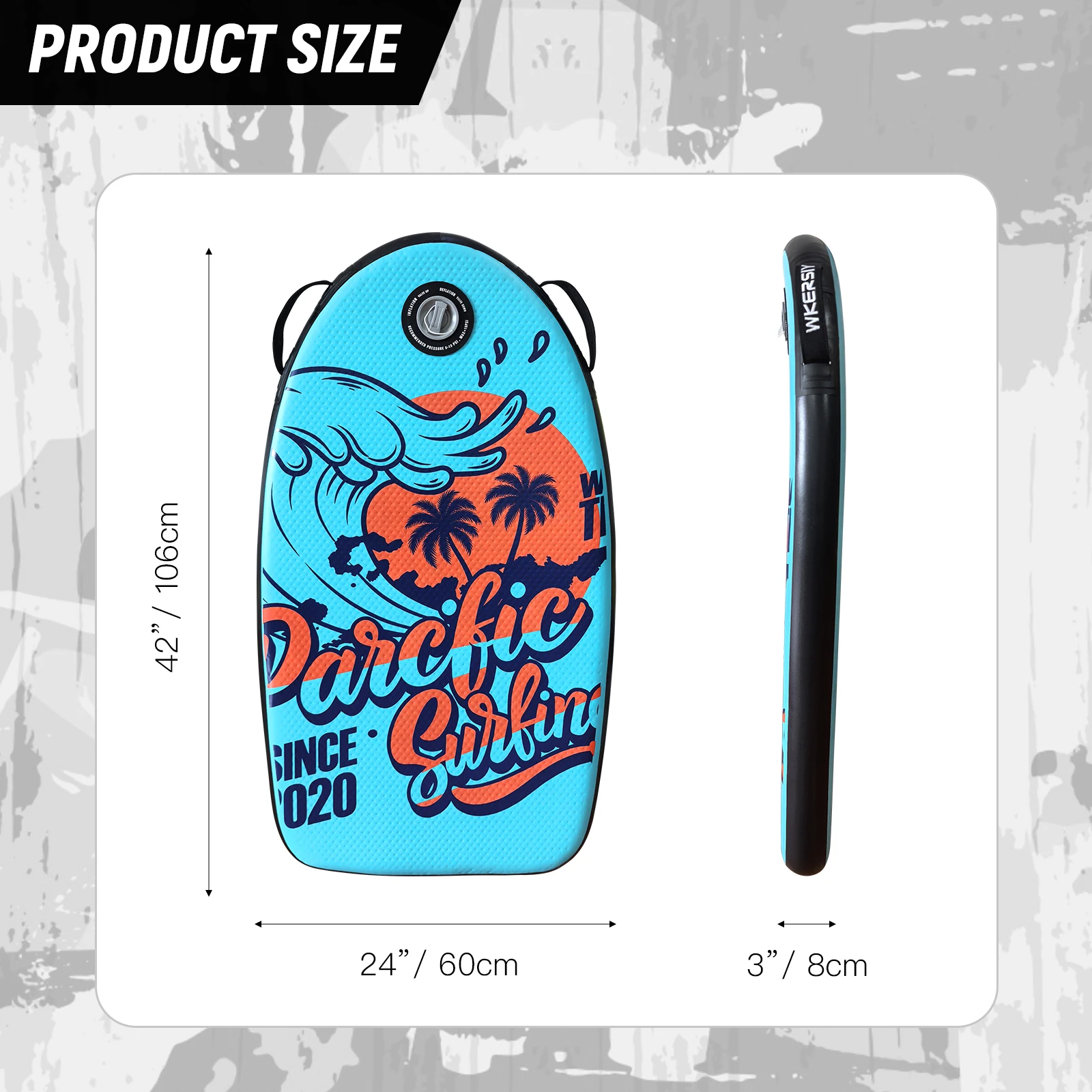 106*60*8cm Aufblasbares Bodyboard, Premium Drop-Stitch Surfbrett für Kinder & Erwachsene – Detail 1