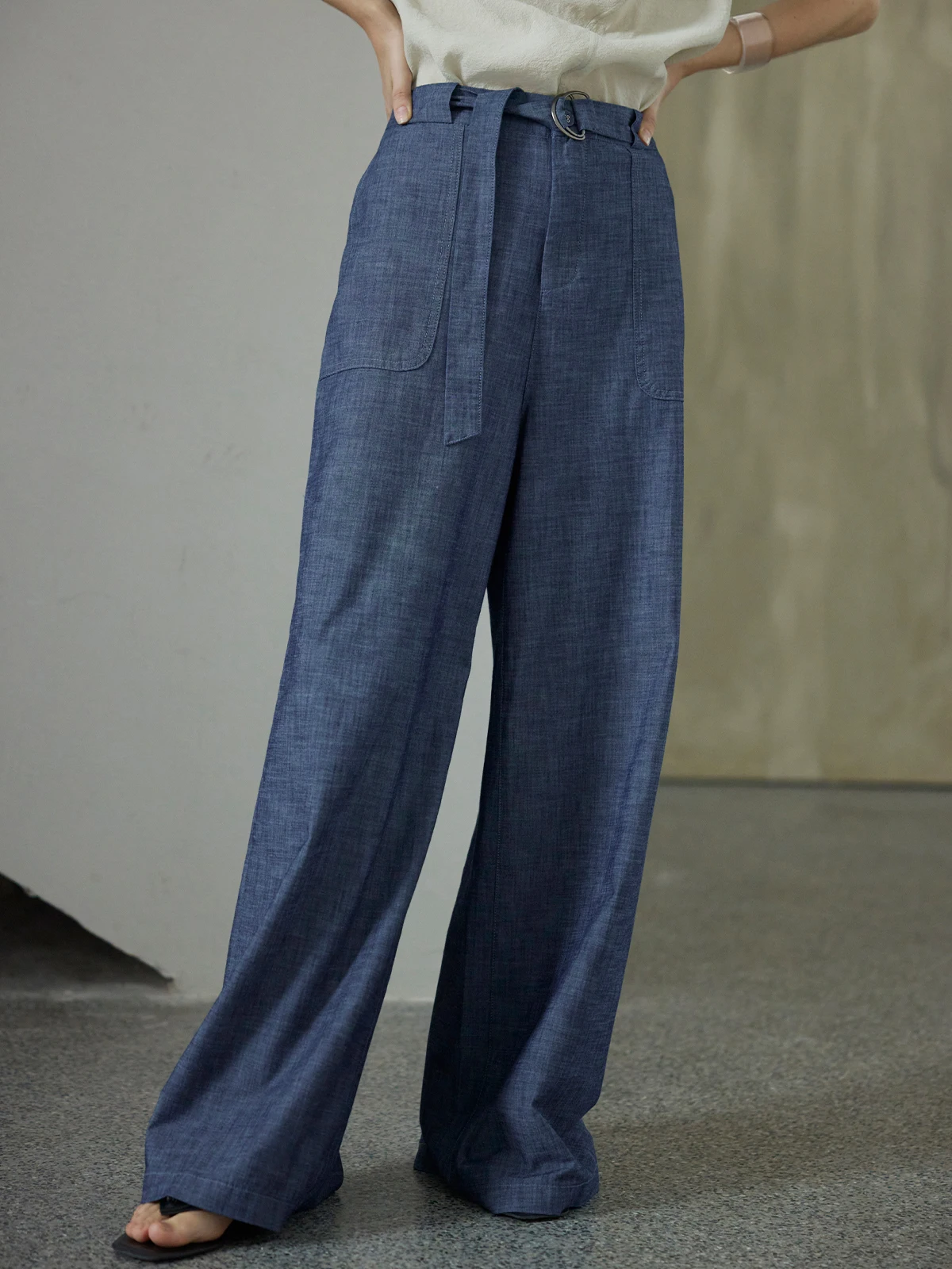 

Moofeel High Waist Wide Leg Jeans Women's Summer New Thin Loose Slimming Long Pants Floor-Length Trousers Blue Denim