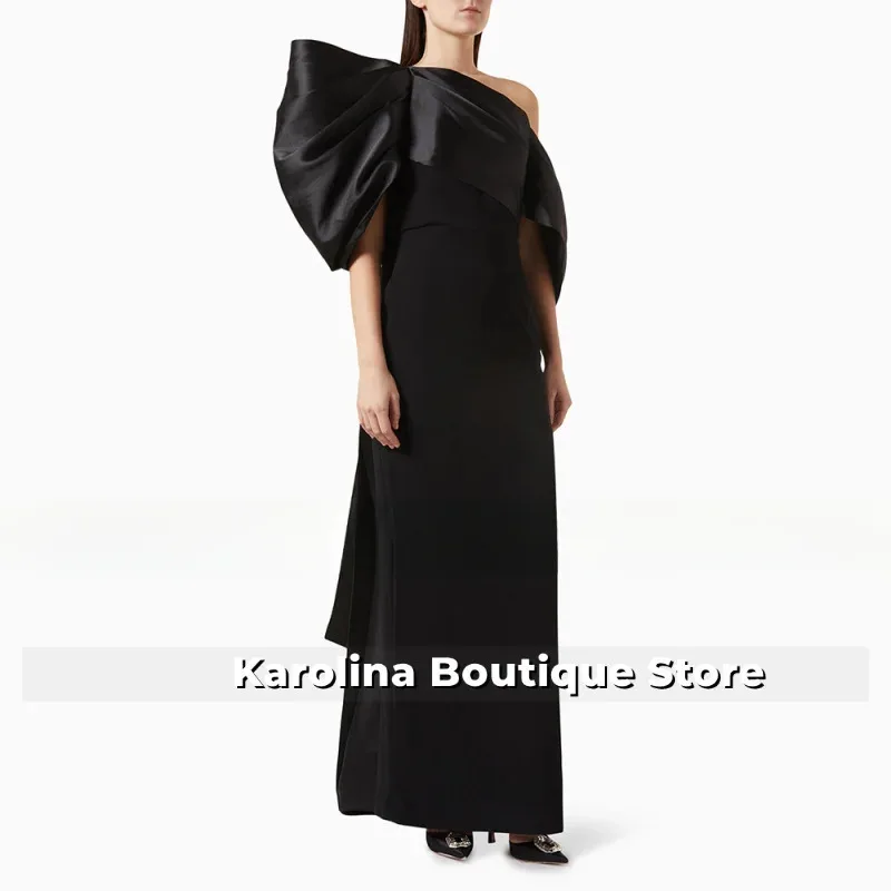 

Wedding Party Dress One Shoulder Puffy Sleeves Column Formal Gowns for Women 2025 Draped Black Satin Elegant Evening Dresses
