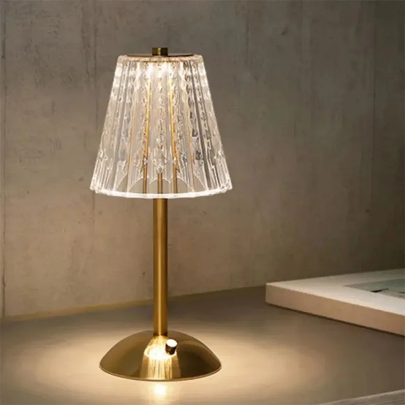 LED Luxury Diamond Crystal Table Lamp Bedroom Bedside Touch Control USB Rechargeable Night Light Atmosphere Home Decor