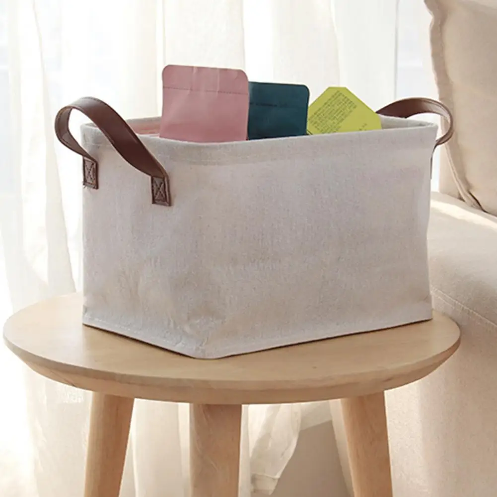 Useful Comfortable Touch Storage Bins Faux Leather Handle Laundry Bag Office Bedroom Storage Basket for Bedroom
