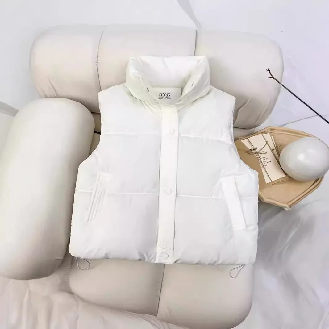 2025 Autumn Winter Quilted Vest Women's Puffer Vest Korean Style Loose Stand Collar Solid Color Cotton Outerwear Coat Tank Top