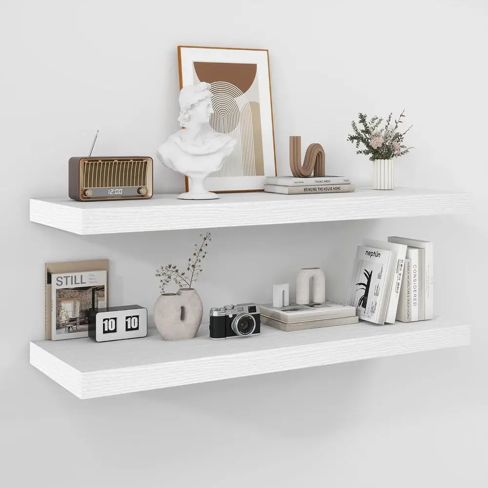 

Floating Shelves - 2 Pack 12 Inch Rustic Wooden Wall Shelves - Extra Deeper & Thicker Wall Mounted Storage Shelf for Living Room