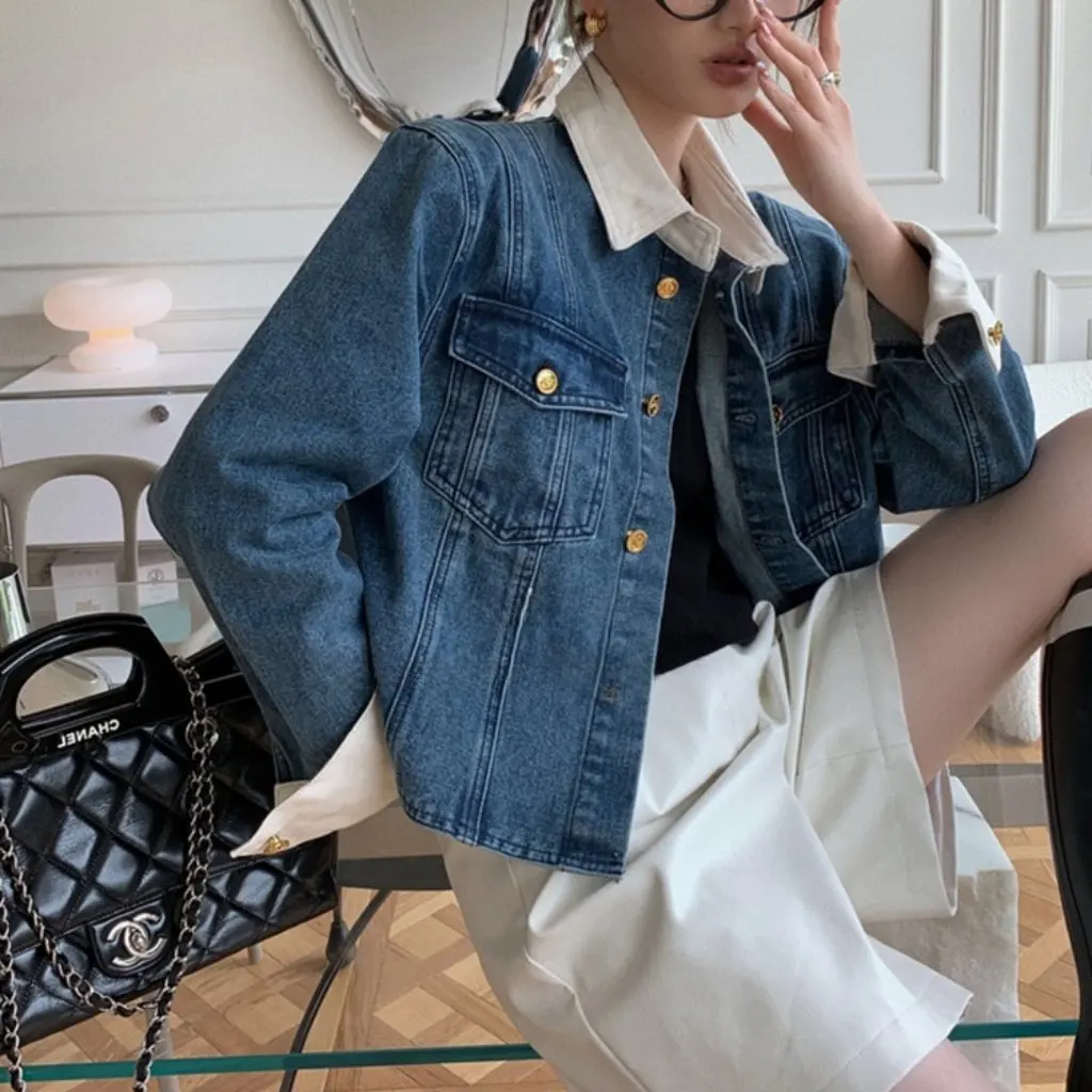 

Design Sense Women's Niche Denim Shirt Jacket Retro Style Slim Look Spring Autumn Hong Kong Chic Street Top
