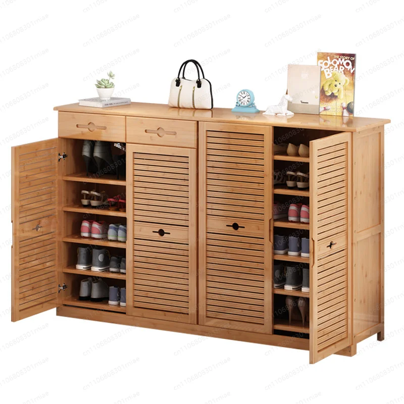 Bamboo shoe cabinet 100-page assembly multi-layer breathable door solid wood simple shoe rack simple modern storage locker