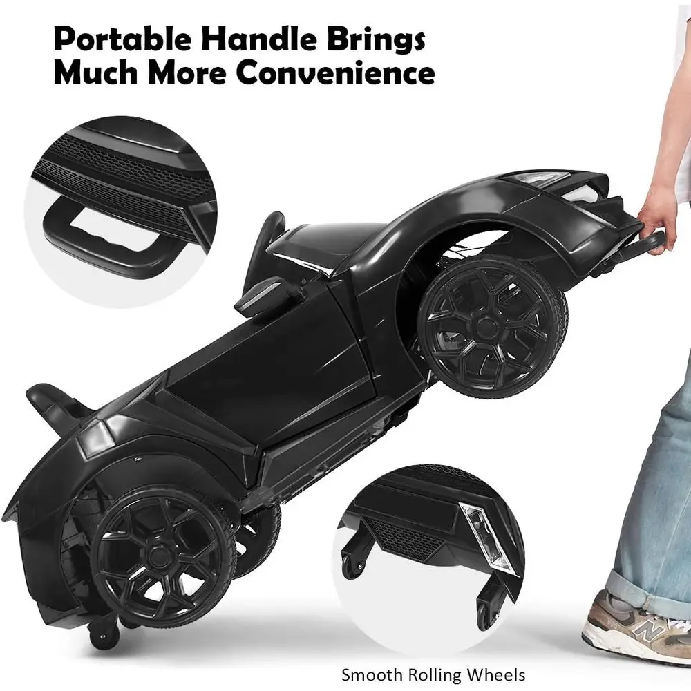 Ride on Car, véhicule électrique alimenté par batterie 12 V avec modes de télécommande et manuels, lumières LED, klaxon, musique, MP3, USB, noir