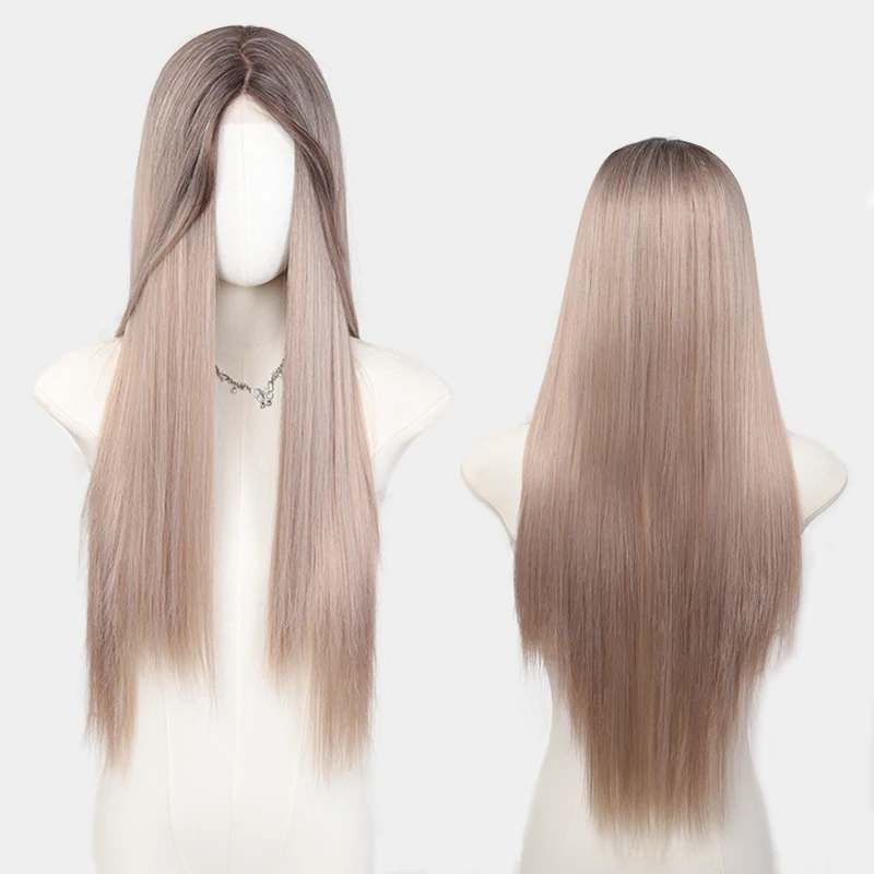 

26 Inch Straight Blonde Wig With Beard Lace Front Synthetic Hair Natural Long Wig for Women Cosplay Daily Party