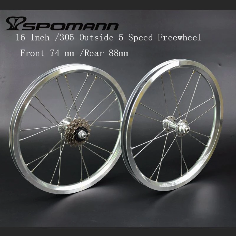 Newest SPOMANN 16 inch 305 Folding bicycle alloy V brake BMX bike clincher rims wheelset MTB 16er 5 speed freewheel new