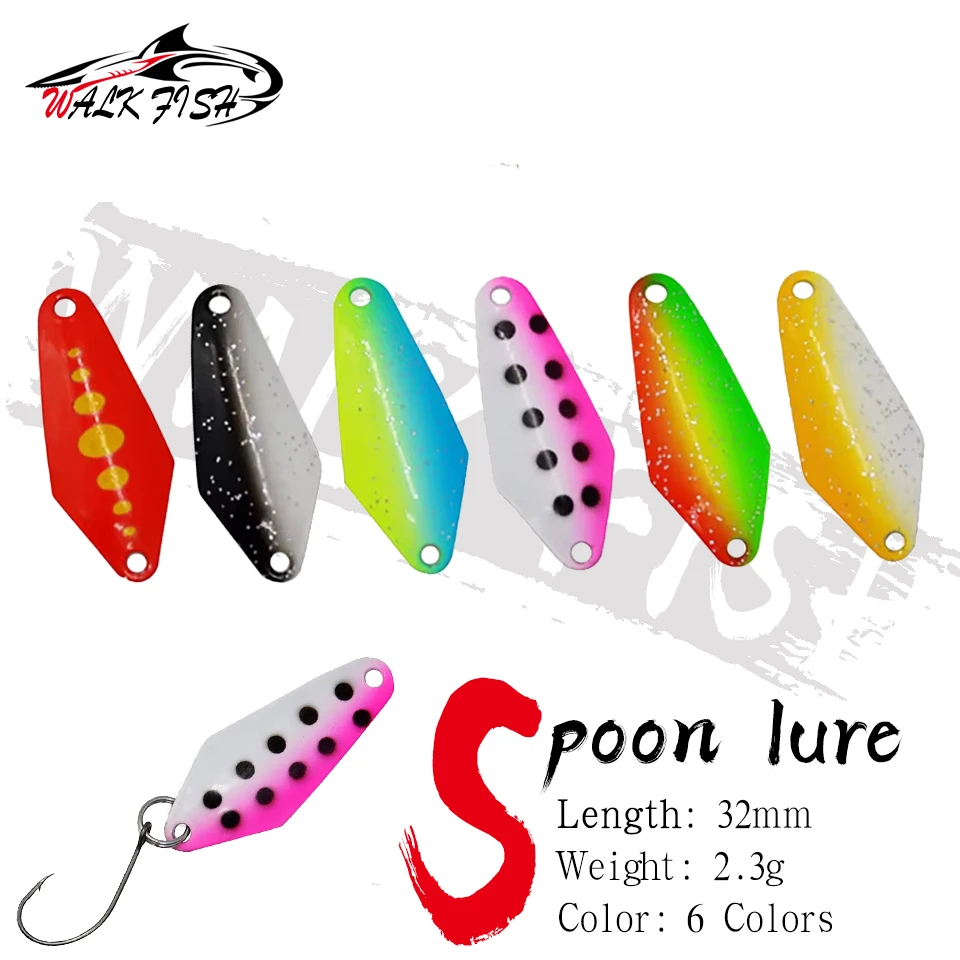 WALK FISH 6 Stück/Set 2,3g 3,2cm Löffelköder Angelköder Bunte Pailletten Metall Löffelförmige Kunstköder für Forelle Lachs Wolfsbarsch