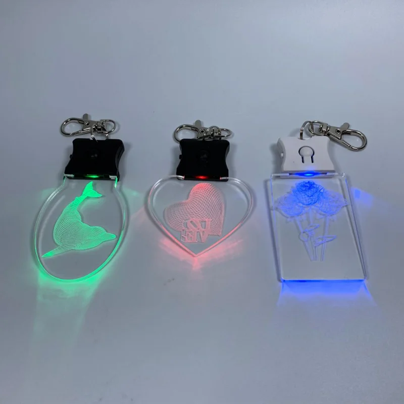 Customized.product.New arrival customized laser engraved 3D LOGO blank badge card acrylic LED glowing keyring holder lanyard LED