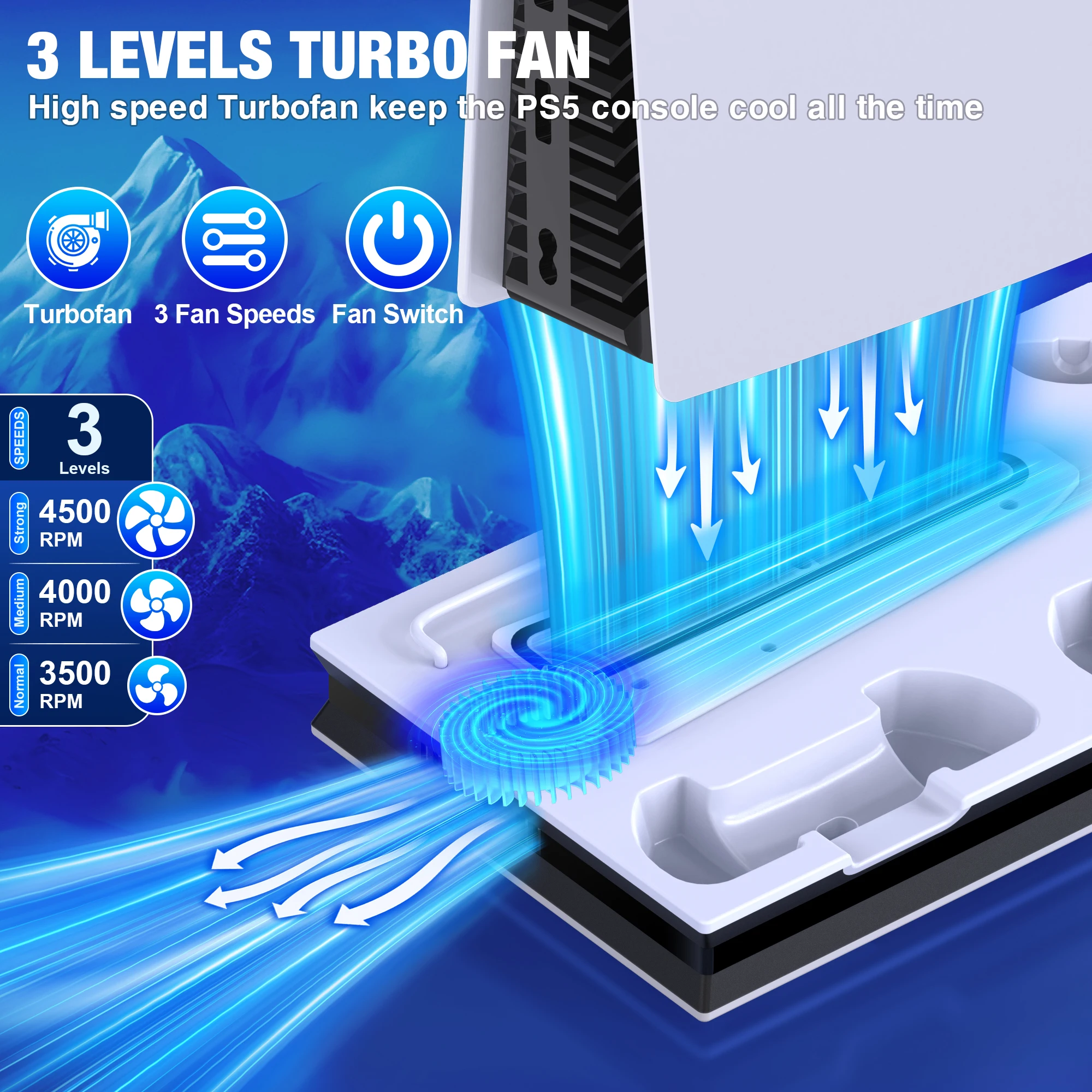 BEBONCOOL S5000 PS5 Slim Vertical Stand | Dual USB Fast Charge & Cooling Fan - Anti-Overheat for 3A High-Load Gaming view 5