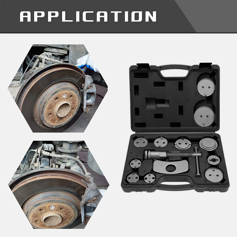 Podofo Kit d'outils de compression et de rembobinage de piston pour freins à disque avant et arrière, 13 pièces, pour le remplacement des plaquettes de frein