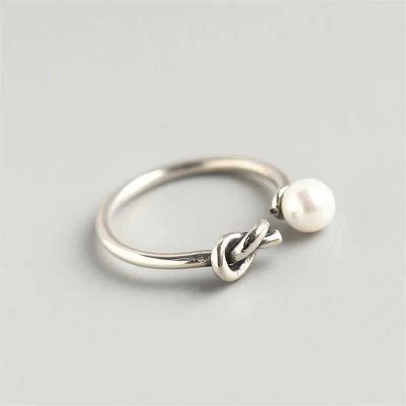 New Korean Style Simple Thai Silver Asymmetric Single Knot 925 Sterling Silver Jewelry Personality Pearl Opening Rings TYB470