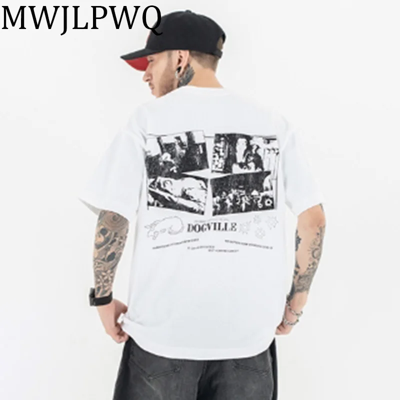 

MWJLPWQ 2025 летние новые американские модные футболки с принтом High Street, свободные повседневные футболки с короткими рукавами и нишевым дизайном, тренд 010507