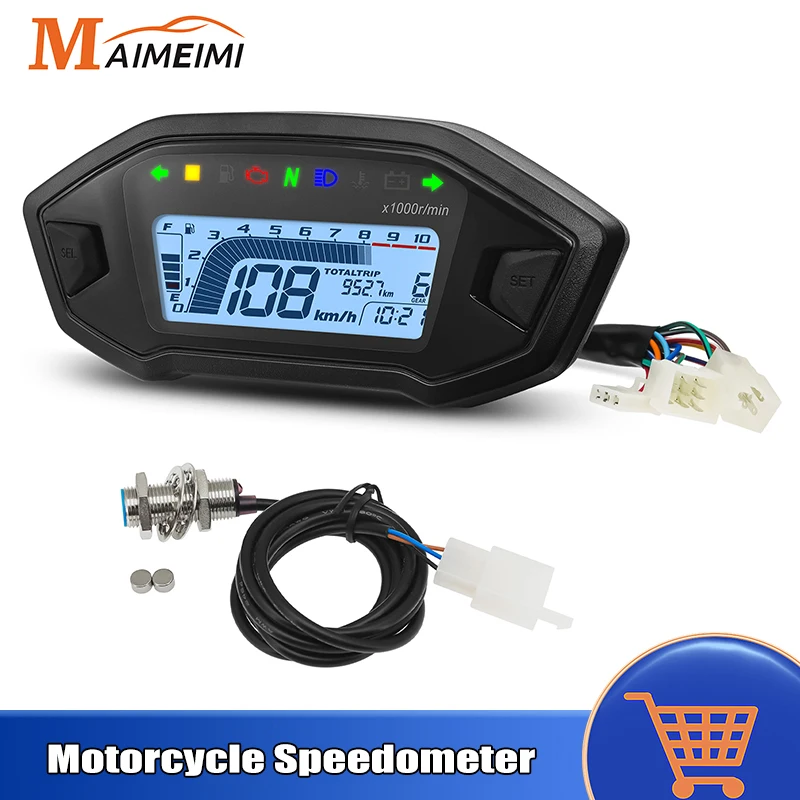

MotorcycleDigital Speedometer Tachometer Instrument Dashboard Panel Motorcycle LCD Display 10000RPM for 2-4 Cylinder 7 Colors