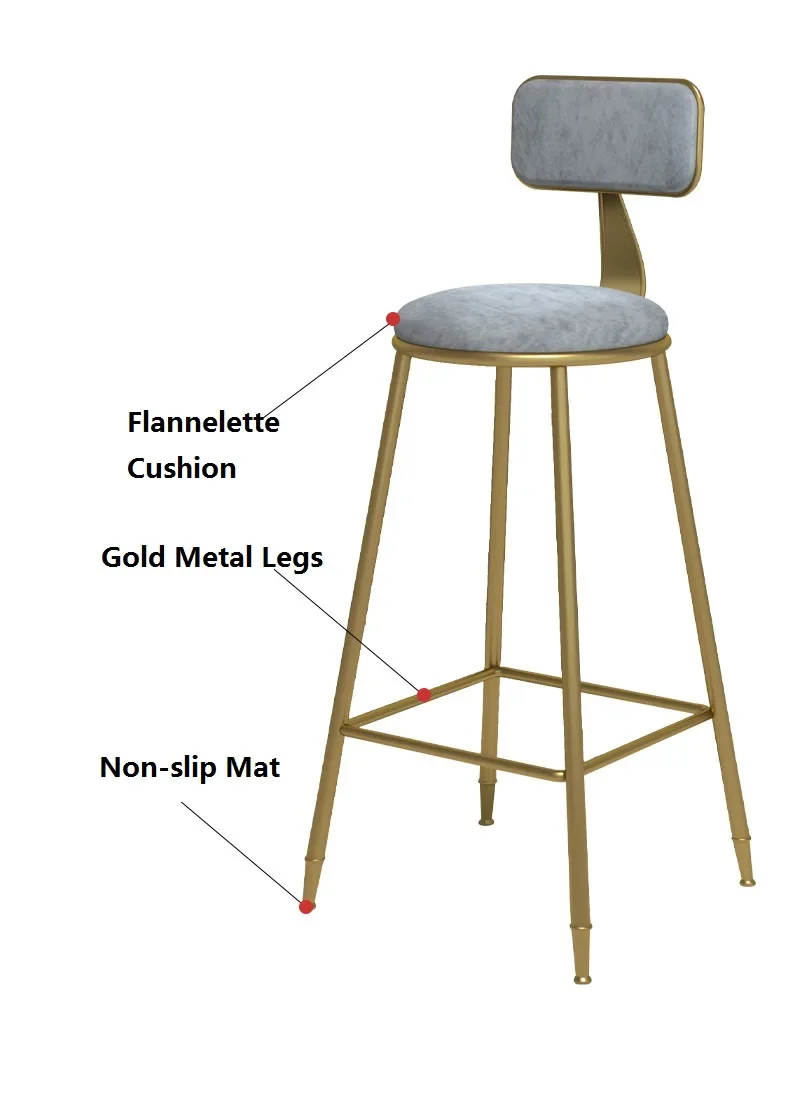 وسادة معدنية من الفلانليت بمقاعد بار بدون ظهر مع واقي مانع للانزلاق كرسي بار للمطبخ ذهبي 34 بوصة 4.5 كجم
