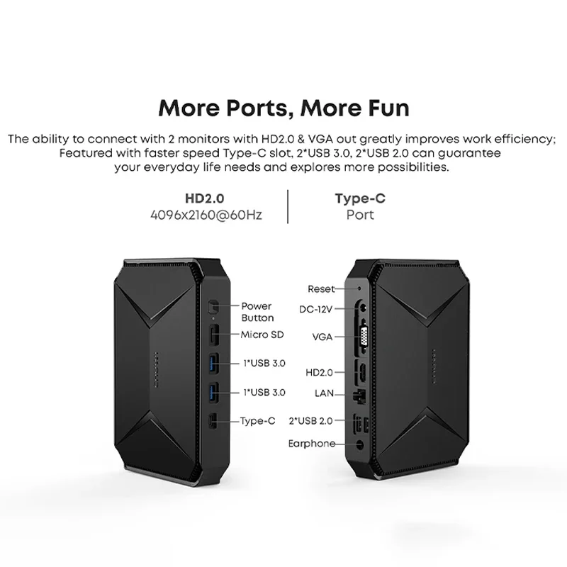 CHUWI-Mini PC Herobox, Intel N100, Quad Core, 8GB, LPDDR5, SSD de 256G, Windows 11, Wifi 6, Bluetooth 5,2, Wtih, Puerto HD, VGA, 3,5mm