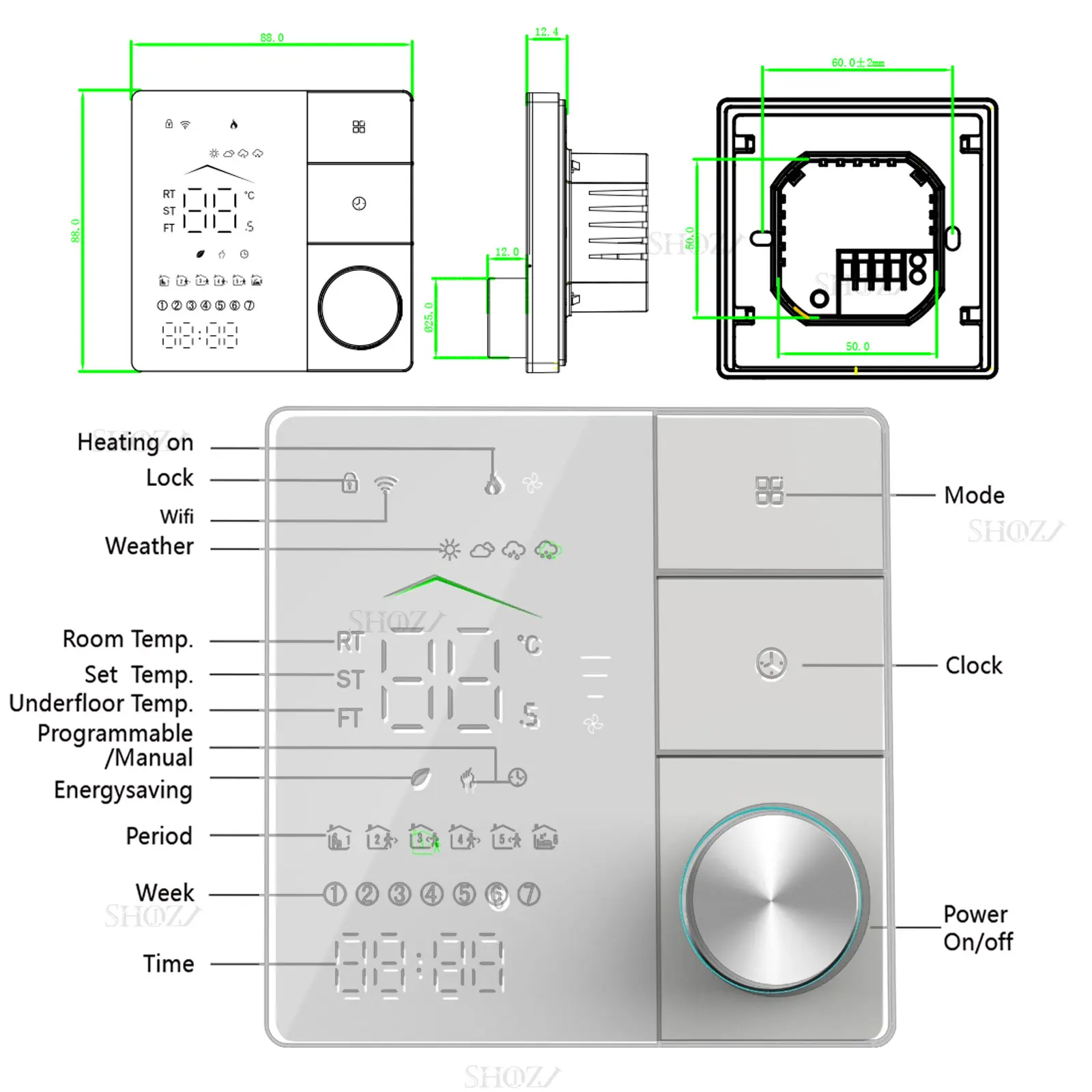 Tuya WiFi Smart Thermostat with Power Monitoring, Voice Control for Film Infrared Electric Warm Floor Heating System, 16A