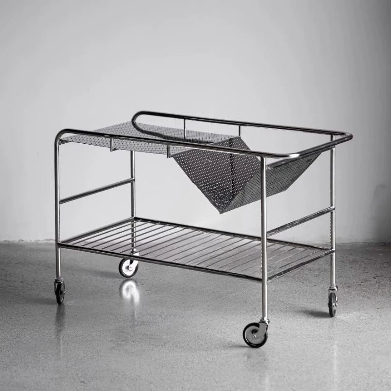 304 stainless steel bright trolley storage cart moving side