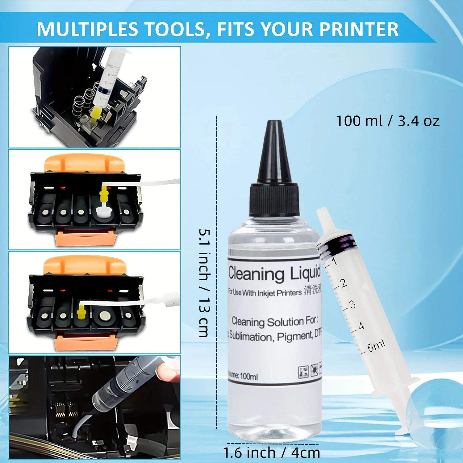 100ml Tintenstrahldrucker-Kopf reinigungs set kompatibel mit Epson HP Brother Canon Düse & Druckkopf reiniger für Drucker